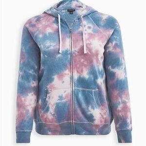 Torrid Classic Fit Cozy Fleece Zip Up Tie Dye Hoodie Sweater Jacket sz 0 or 12